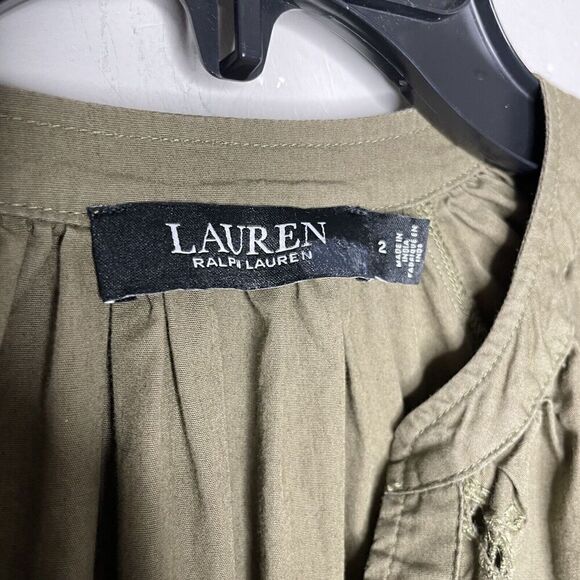 LAUREN Ralph Lauren Sulashka Dress Women 2 Olive Green Embroidered A-Line Cotton - Picture 11 of 14